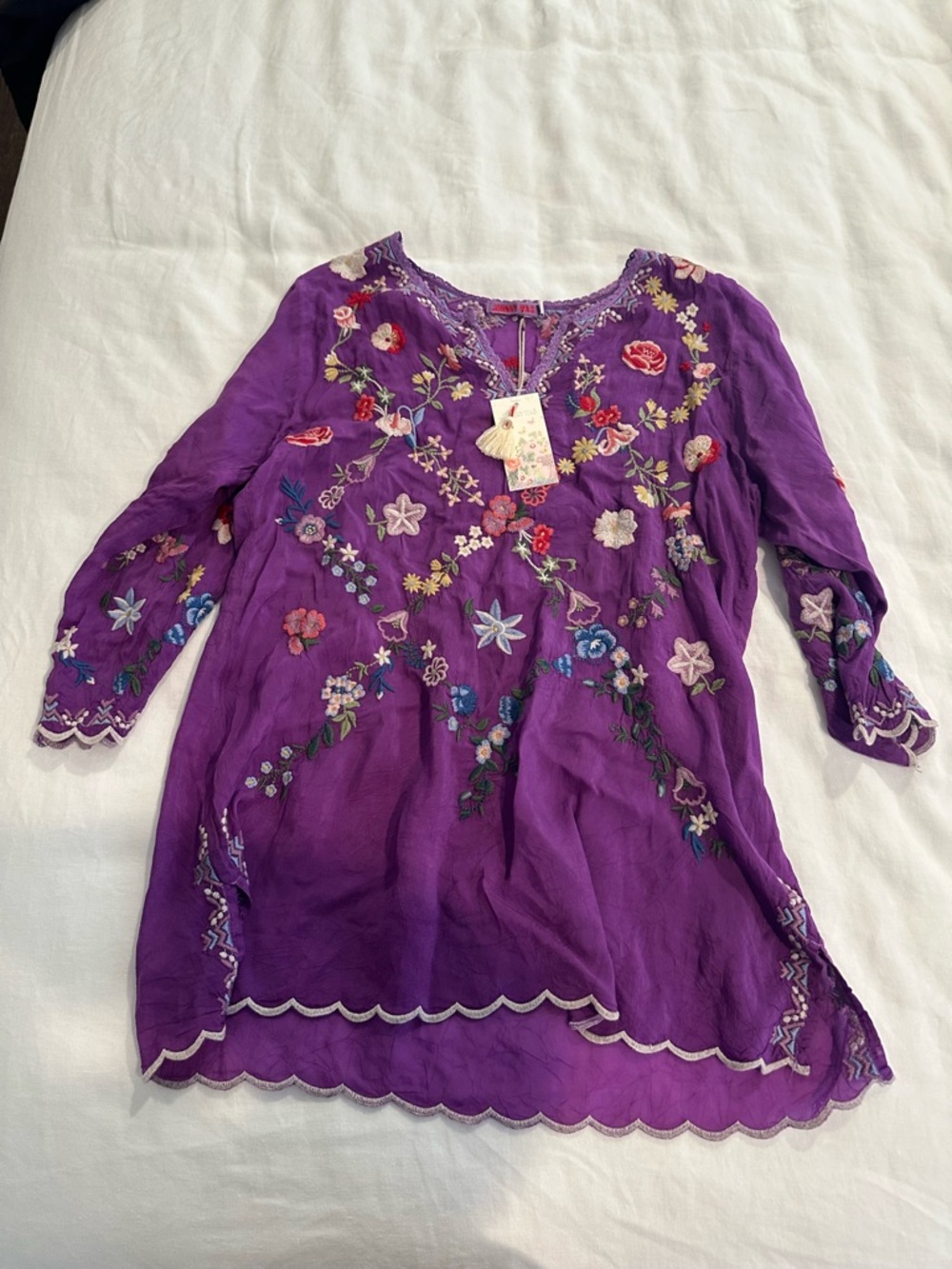 Johnny Was Purple Embroidered Top